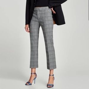 New Zara Cropped Kick Flare Check Pants 8
